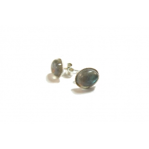 Labradorite Cabochon and Silver Stud Earrings Labradorite Cabochon and Silver Stud Earrings